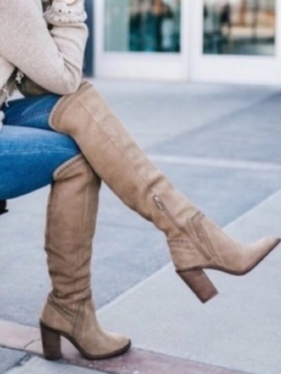 Vince Camuto Shoes - Vince Camuto Taupe Over-the-Knee Block Heel Madolee Boots Sz 8.5